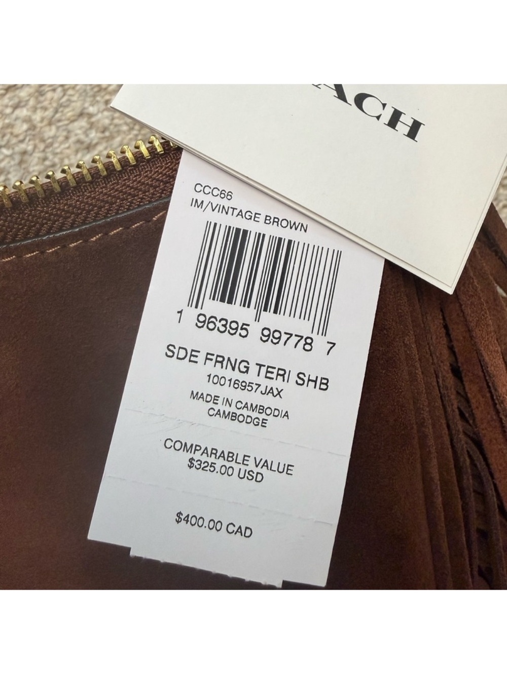 COACH warm Brown Suede Fringe Shoulder Bag and crossbody bag. NWT - Picture 6 of 8